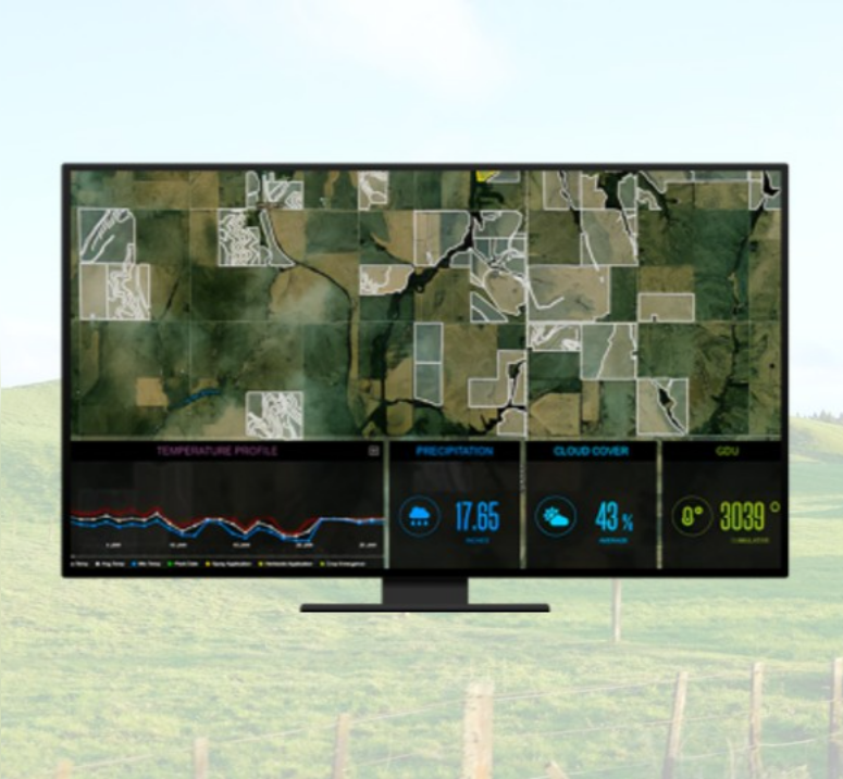 ArcGIS farm dashboard showing paddock boundaries and environmental data.