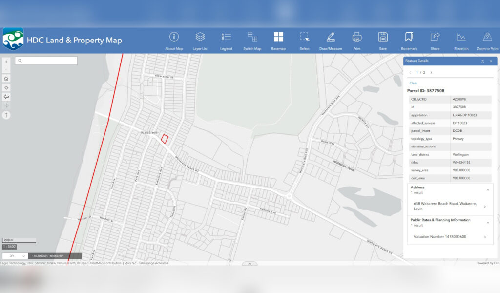 HDC Land & Property Map showing parcel information and property boundaries.