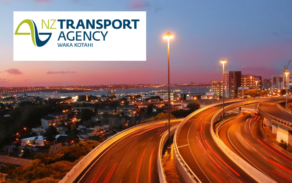 NZ Transport Agency logo and motorway interchange.