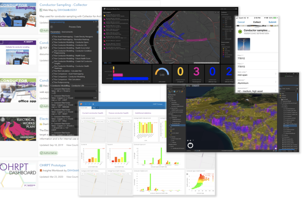 ArcGIS dashboards, maps and conductor asset management applications.