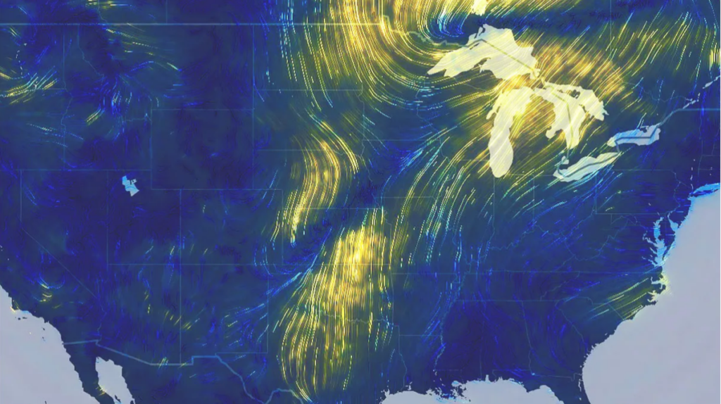ArcGIS flow map showing directional movement patterns across the United States.