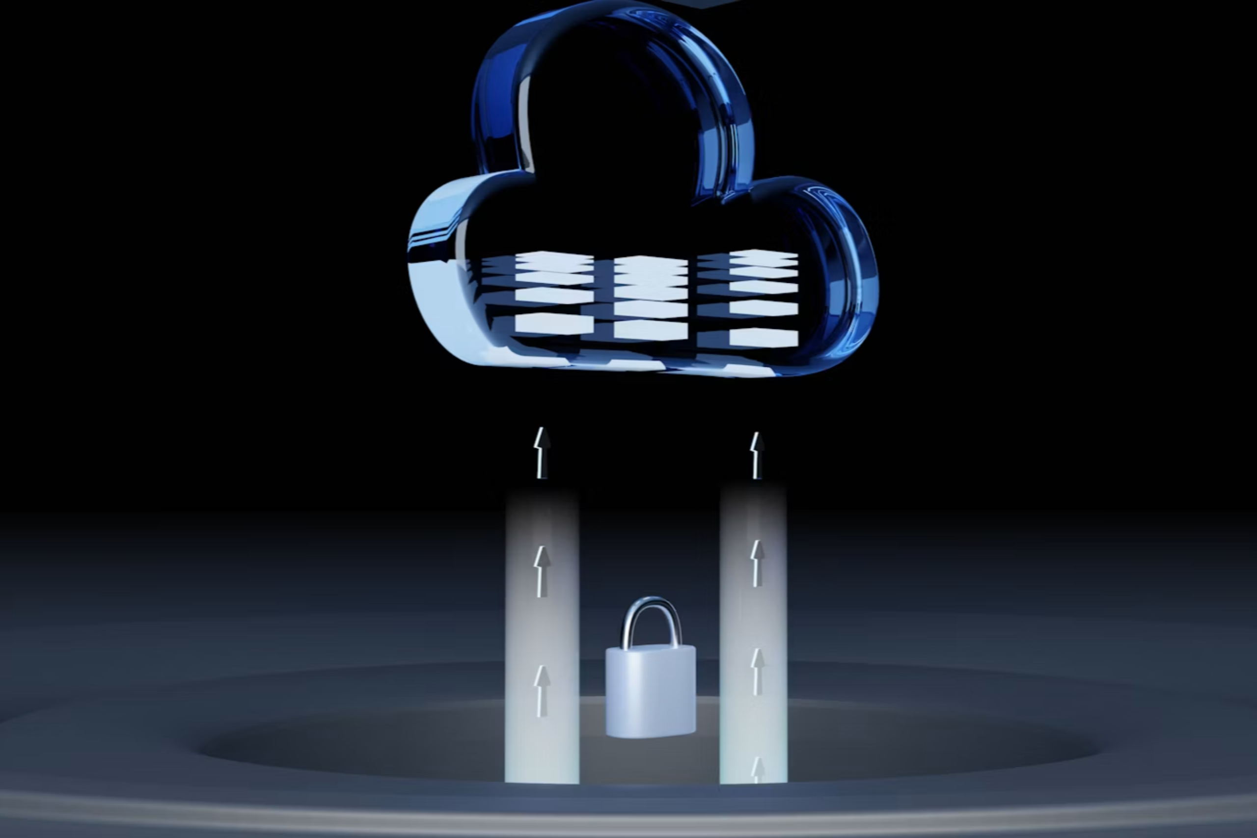 Cloud icon with database servers and a padlock.